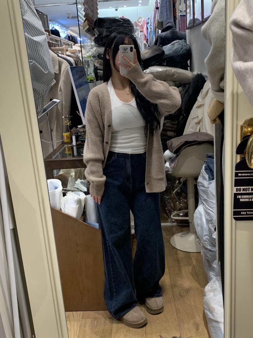 DE GO YOU東大門㊣實拍女士新品休閑牛仔褲不含腰帶闊腿褲羊毛拉絨DE GO YOU牛仔褲