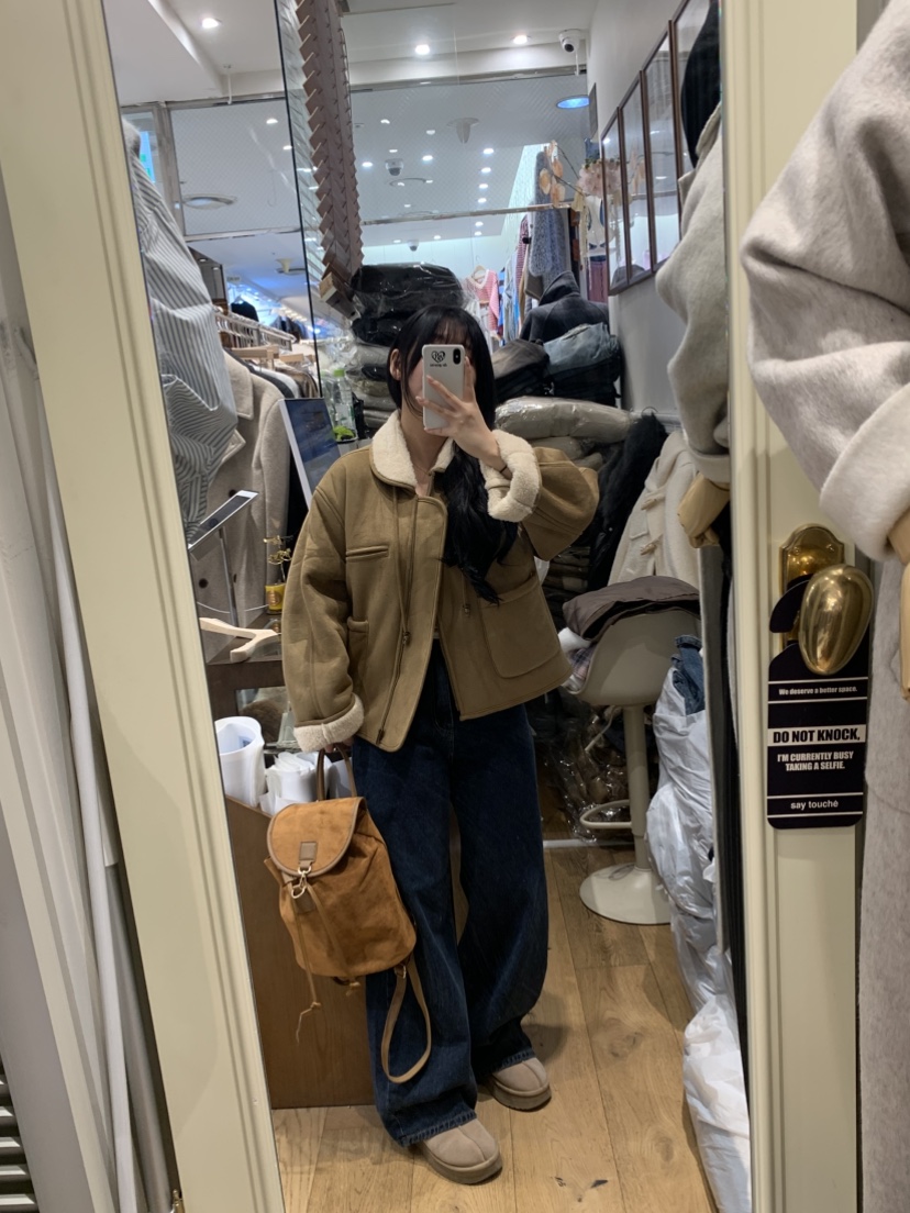 DE GO YOU東大門㊣實拍女士新品休閑牛仔褲不含腰帶闊腿褲羊毛拉絨DE GO YOU牛仔褲