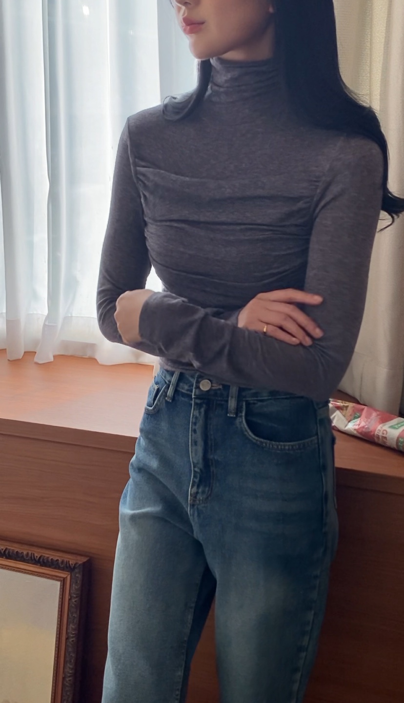 N BROWN東大門㊣實拍女士新品休閑推薦時尚長袖T恤羊毛褶皺N BROWN長袖T恤