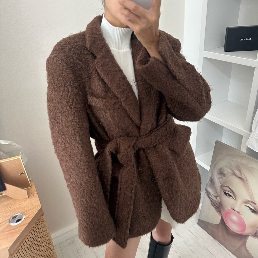 SOUIT韓國代購㊣女士新品職業人氣休閑時尚推薦短款大衣含腰帶SOUIT by mabel-L短款大衣