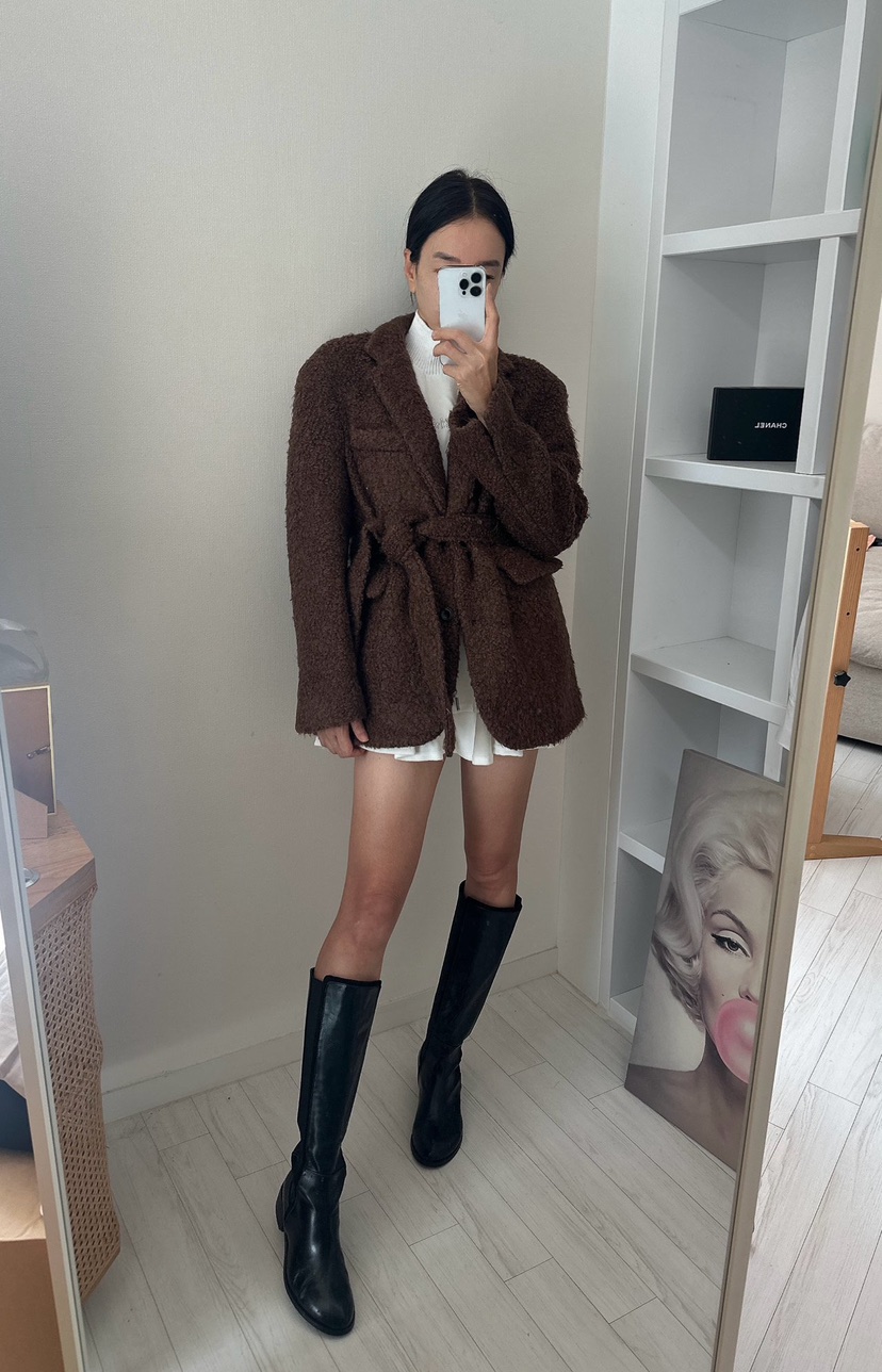 SOUIT韓國代購㊣女士新品職業人氣休閑時尚推薦短款大衣含腰帶SOUIT by mabel-L短款大衣