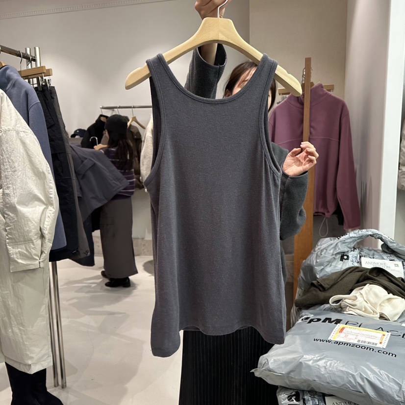 ANDMORE BUTTON東大門㊣代購女裝新款25秋冬吊帶背心安哥拉ANDMORE BUTTON吊帶/背心