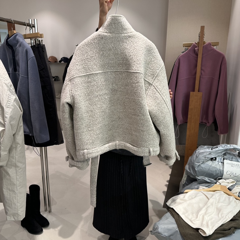 ANDMORE BUTTON韓國代購㊣女裝新款休閑真品夾克含腰帶羊毛ANDMORE BUTTON夾克