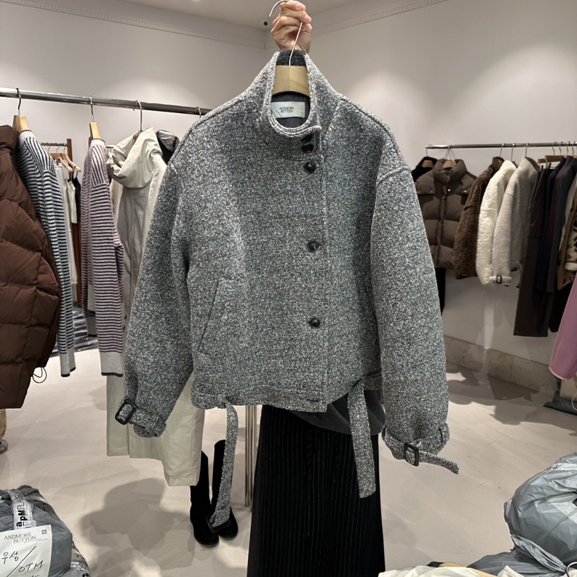 ANDMORE BUTTON韓國代購㊣女裝新款休閑真品夾克含腰帶羊毛ANDMORE BUTTON夾克圖色2