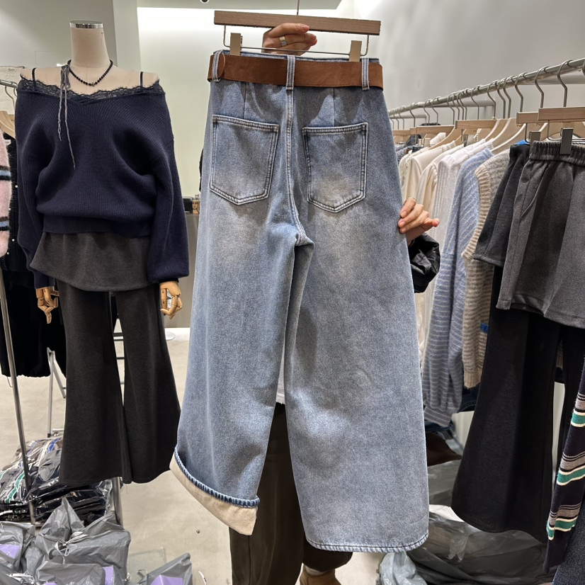 PART3東大門㊣代購女裝新品人氣真品推薦休閑牛仔褲含腰帶加絨Part.3牛仔褲