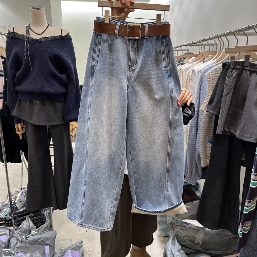 PART3東大門㊣代購女裝新品人氣真品推薦休閑牛仔褲含腰帶加絨Part.3牛仔褲圖色1