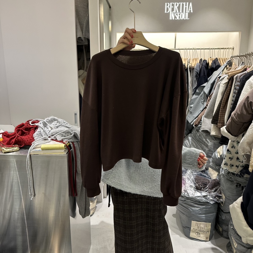 BERTHA韓國直郵㊣女士新款25秋冬休閑真品熱賣時尚長袖T恤絨BERTHA長袖T恤圖色4