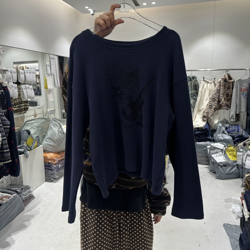 COMBO東大門㊣代購女士新款休閑時尚推薦25秋冬真品長袖T恤COM_BO長袖T恤圖色2深藍色