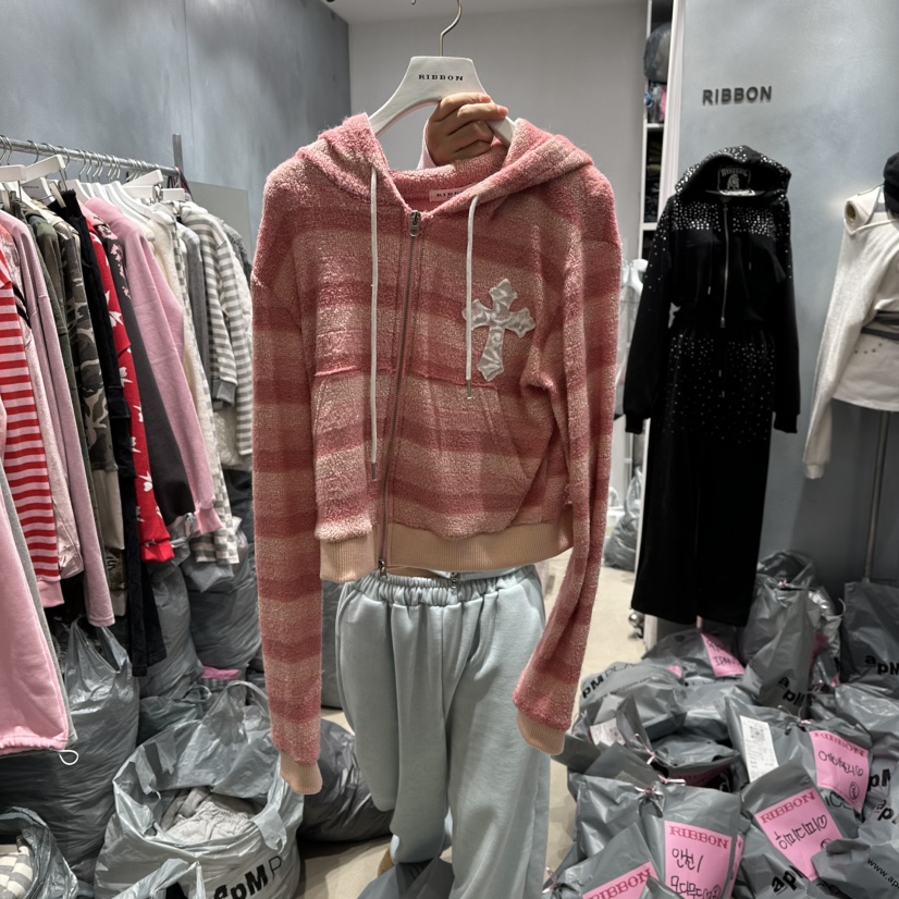 RIBBON東大門㊣實拍女士新品休閑人氣推薦真品夾克拉鏈連帽RIBBON夾克圖色1