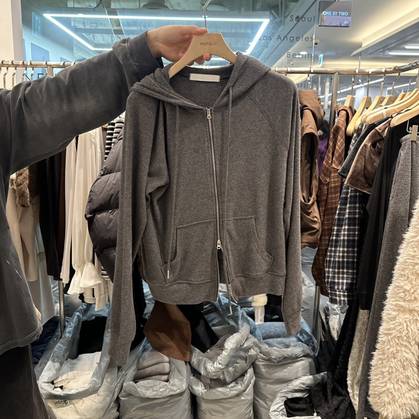 HONG.U韓國直郵㊣女士新款推薦休閑熱賣25秋冬衛衣連帽拉鏈衫HONG.U衛衣圖色2