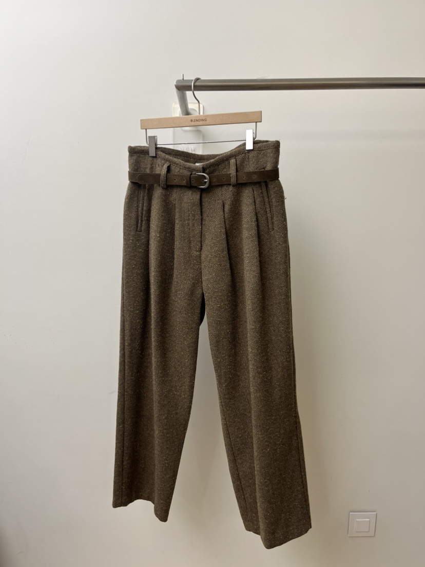 BLENDING-p東大門㊣代購女士新品推薦休閑褲羊毛人字紋不含腰帶BLENDING-p休閑褲圖色1