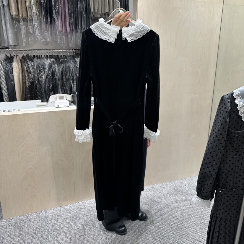 ANNA VERRY-P韓國直郵㊣女士新品25秋冬休閑連衣裙蕾絲褶皺ANNA VERRY-P連衣裙