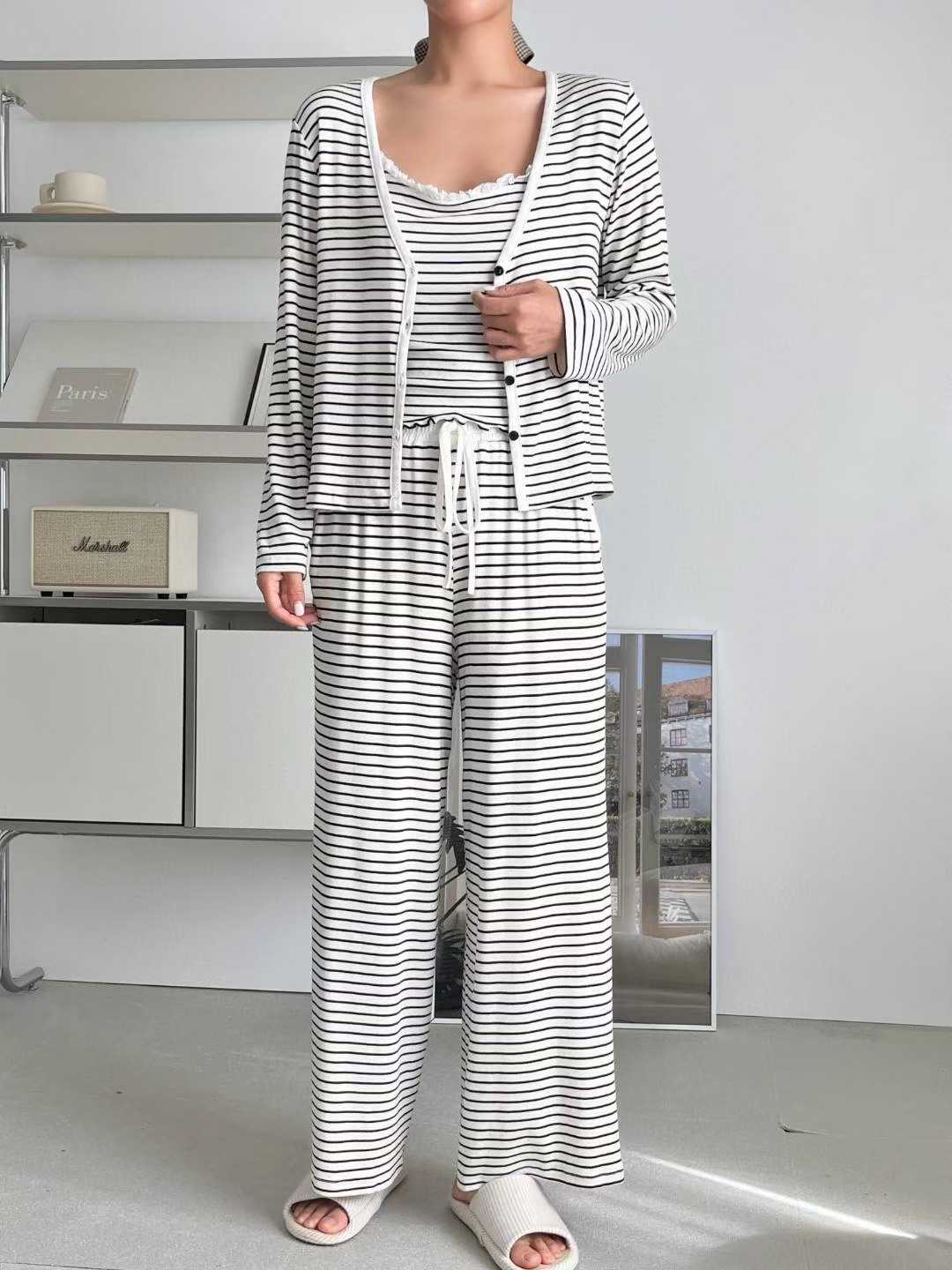 VICTORIA-P韓國代購㊣女裝新款25秋冬推薦休閑時尚睡衣三件套VICTORIA睡衣