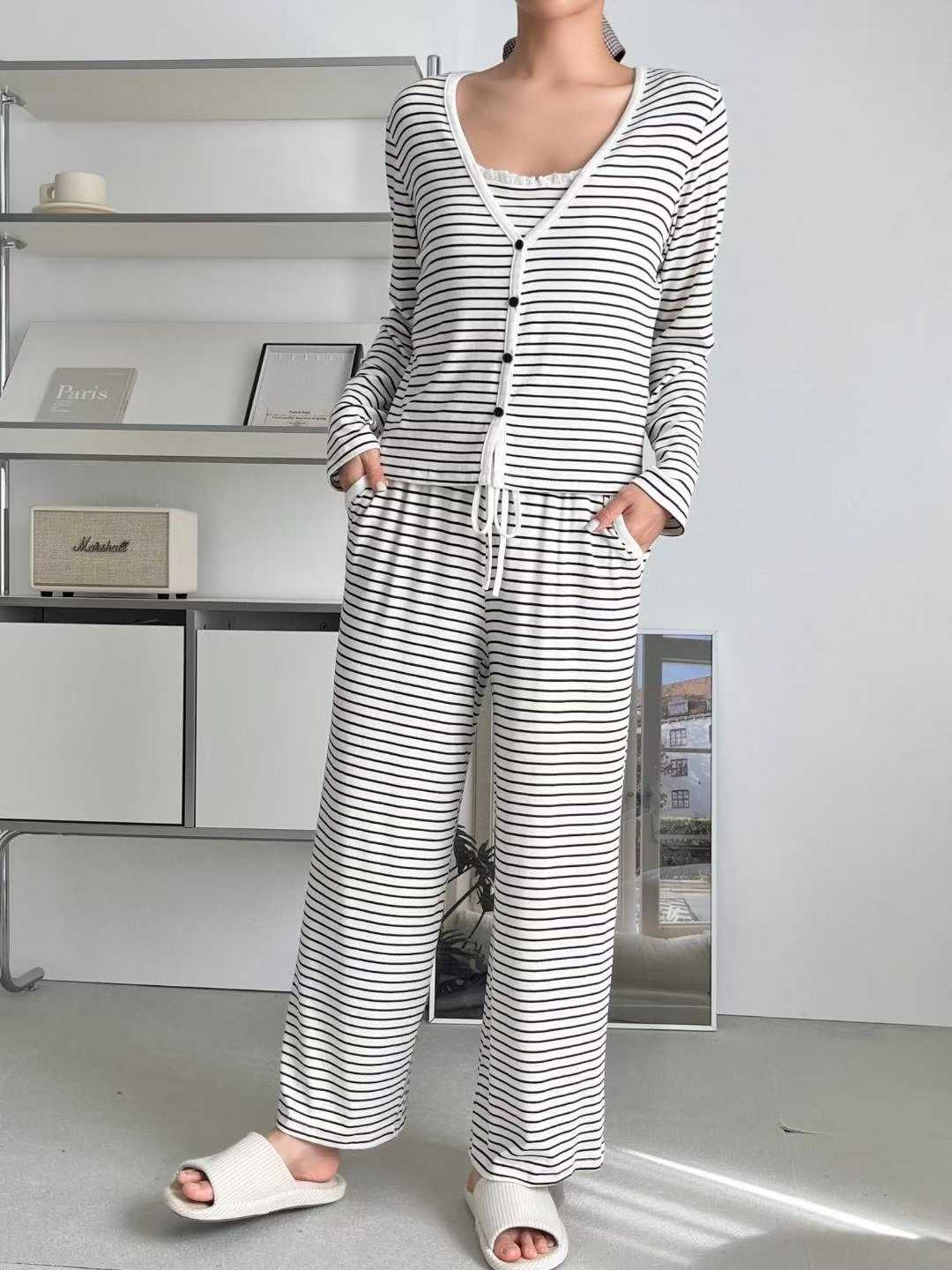 VICTORIA-P韓國代購㊣女裝新款25秋冬推薦休閑時尚睡衣三件套VICTORIA睡衣