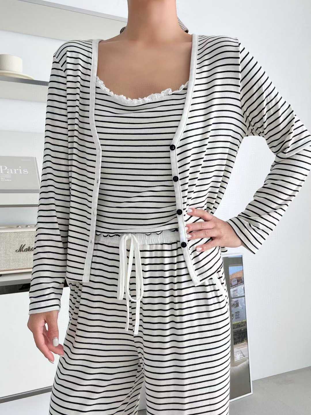 VICTORIA-P韓國代購㊣女裝新款25秋冬推薦休閑時尚睡衣三件套VICTORIA睡衣