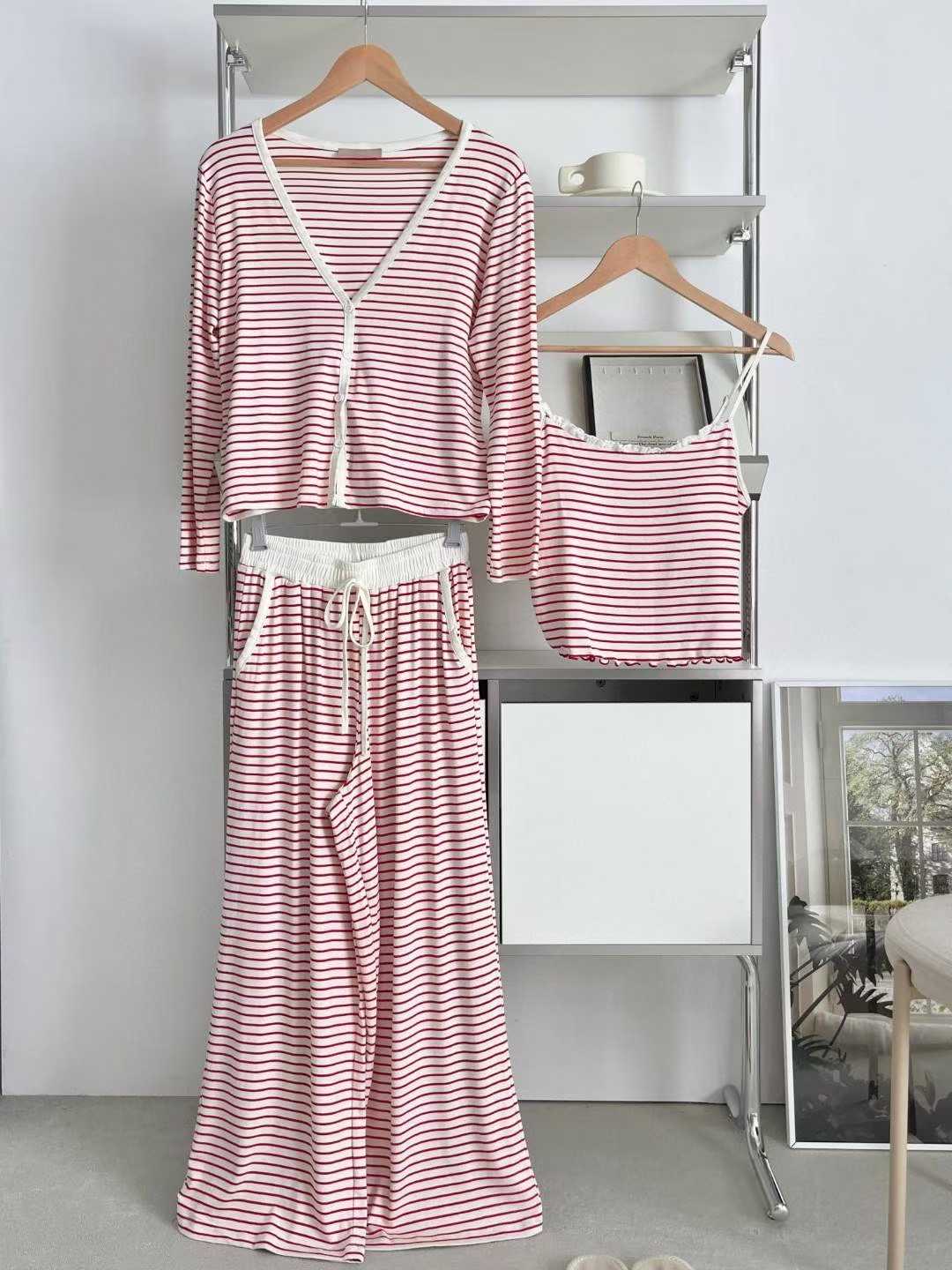 VICTORIA-P韓國代購㊣女裝新款25秋冬推薦休閑時尚睡衣三件套VICTORIA睡衣圖色1