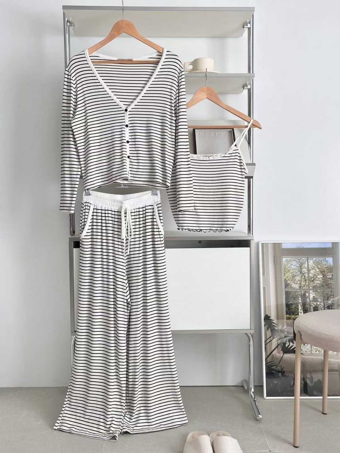 VICTORIA-P韓國代購㊣女裝新款25秋冬推薦休閑時尚睡衣三件套VICTORIA睡衣圖色2