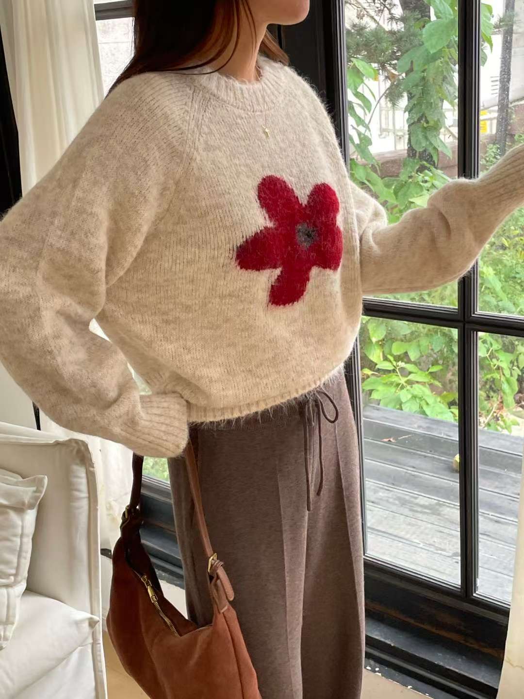 EROOM韓國代購㊣女士新款25秋冬時尚休閑真品人氣職業毛衣花朵EROOM毛衣