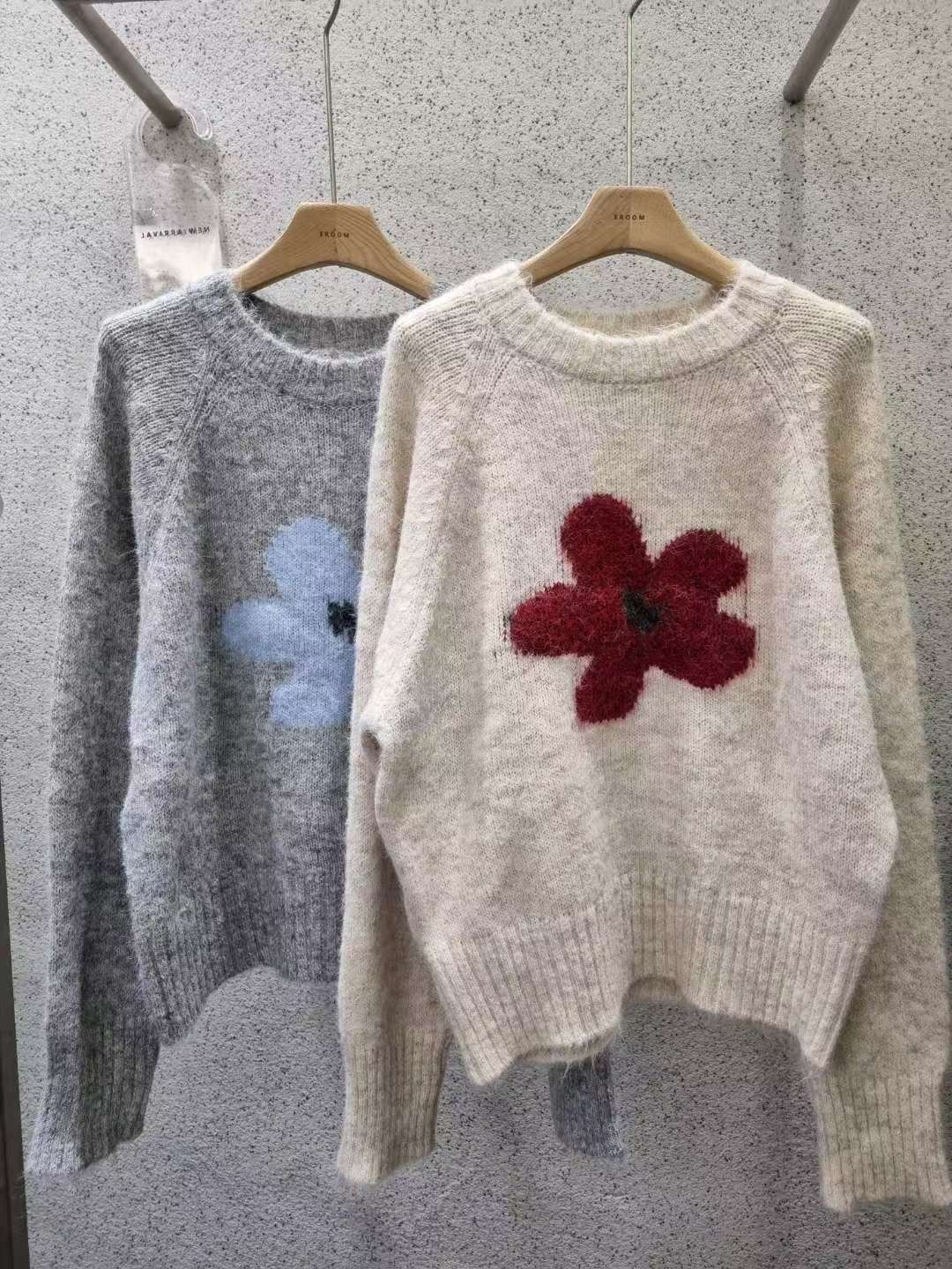 EROOM韓國代購㊣女士新款25秋冬時尚休閑真品人氣職業毛衣花朵EROOM毛衣圖色1左一色