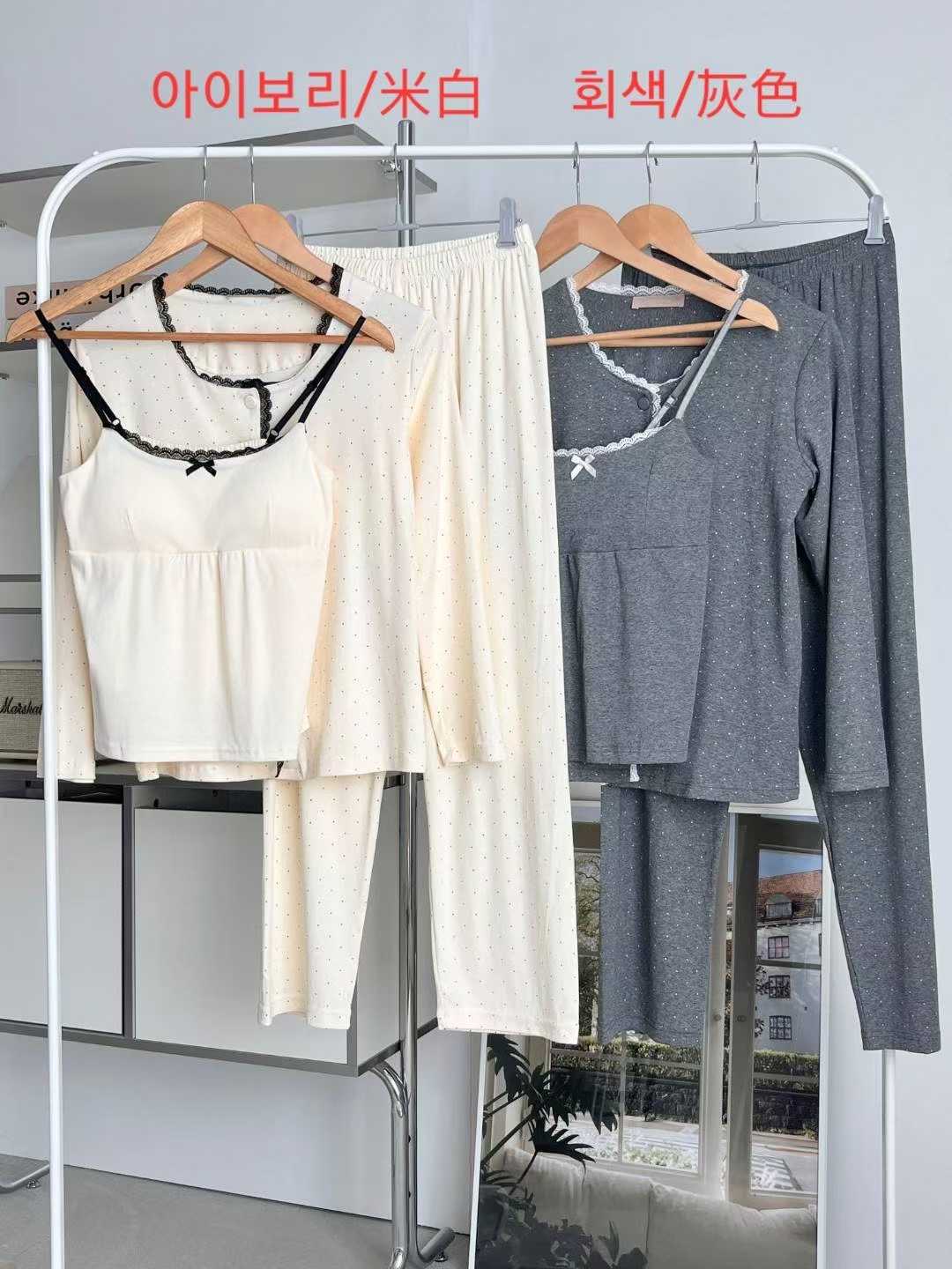 VICTORIA-P韓國代購㊣女裝新款時尚推薦職業人氣睡衣三件套VICTORIA睡衣