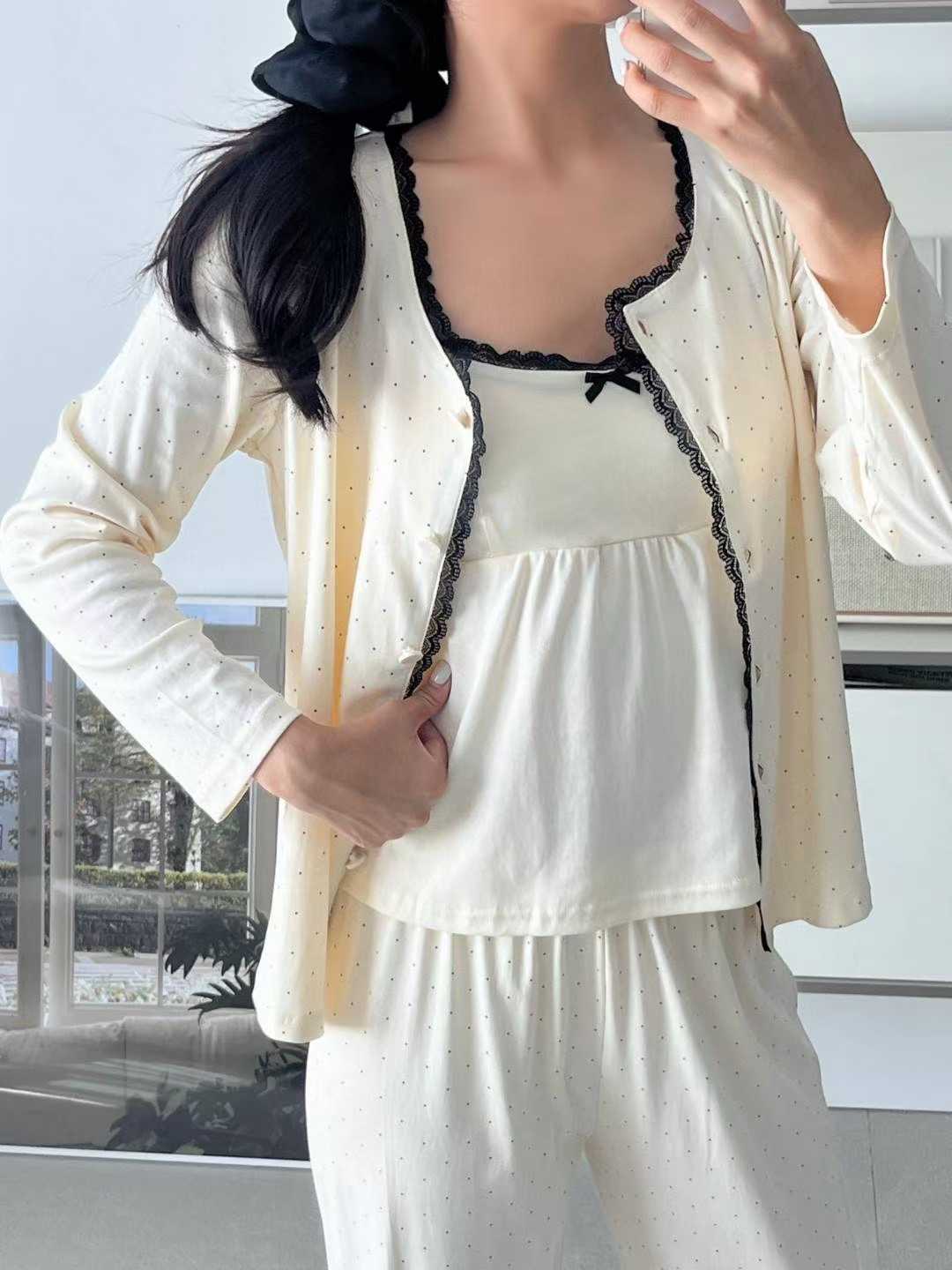 VICTORIA-P韓國代購㊣女裝新款時尚推薦職業人氣睡衣三件套VICTORIA睡衣