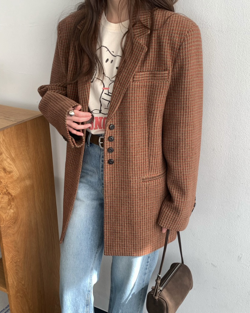 PEBBLE東大門㊣直郵女士新款25秋冬推薦職業時尚夾克羊毛格紋PEBBLE/LAYER夾克