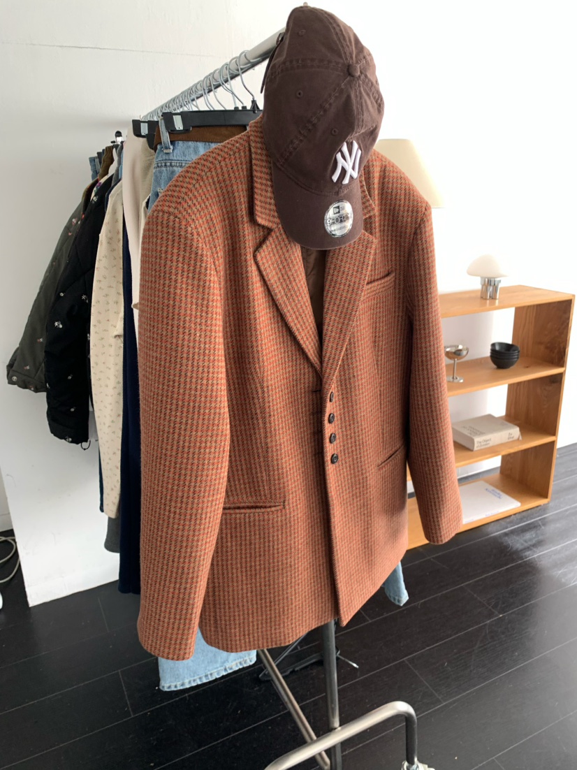 PEBBLE東大門㊣直郵女士新款25秋冬推薦職業時尚夾克羊毛格紋PEBBLE/LAYER夾克