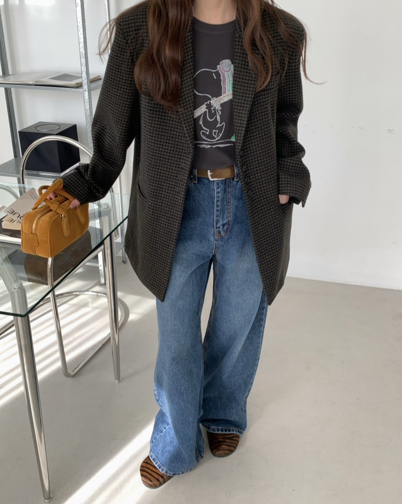 PEBBLE東大門㊣直郵女士新款25秋冬推薦職業時尚夾克羊毛格紋PEBBLE/LAYER夾克