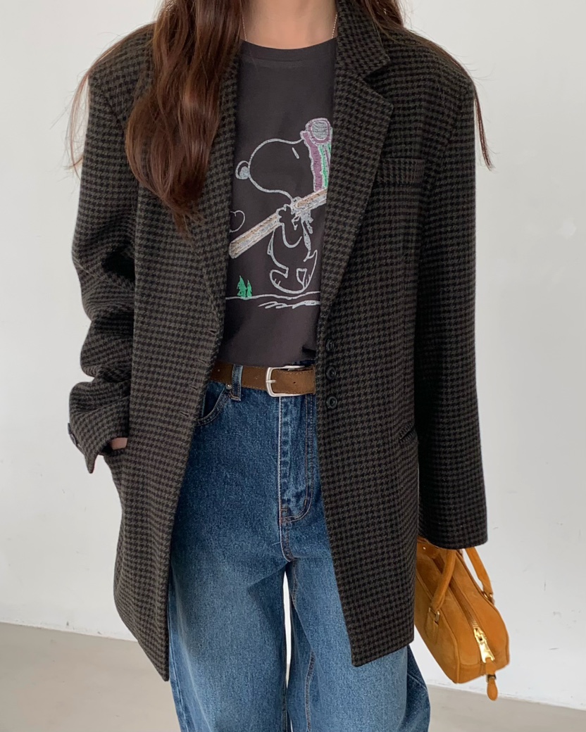 PEBBLE東大門㊣直郵女士新款25秋冬推薦職業時尚夾克羊毛格紋PEBBLE/LAYER夾克