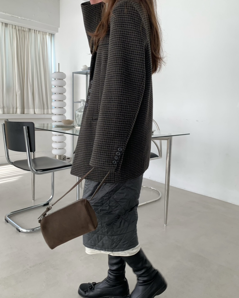 PEBBLE東大門㊣直郵女士新款25秋冬推薦職業時尚夾克羊毛格紋PEBBLE/LAYER夾克