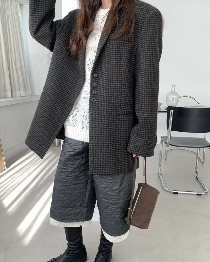 PEBBLE東大門㊣直郵女士新款25秋冬推薦職業時尚夾克羊毛格紋PEBBLE/LAYER夾克