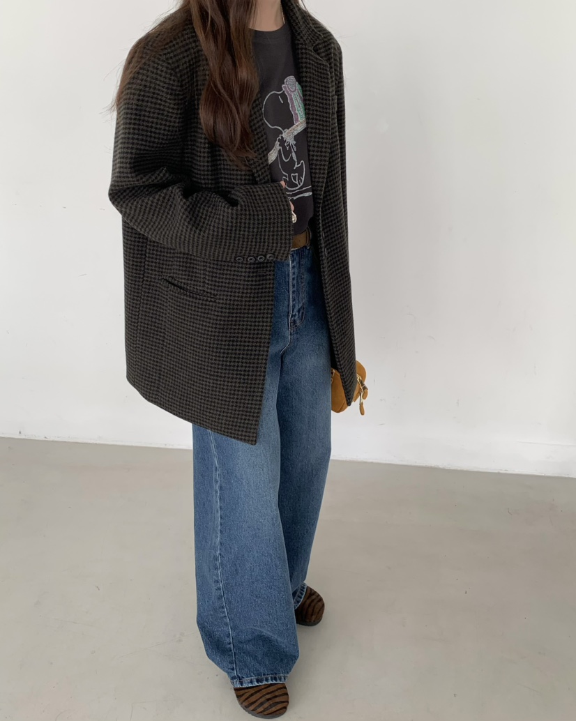 PEBBLE東大門㊣直郵女士新款25秋冬推薦職業時尚夾克羊毛格紋PEBBLE/LAYER夾克