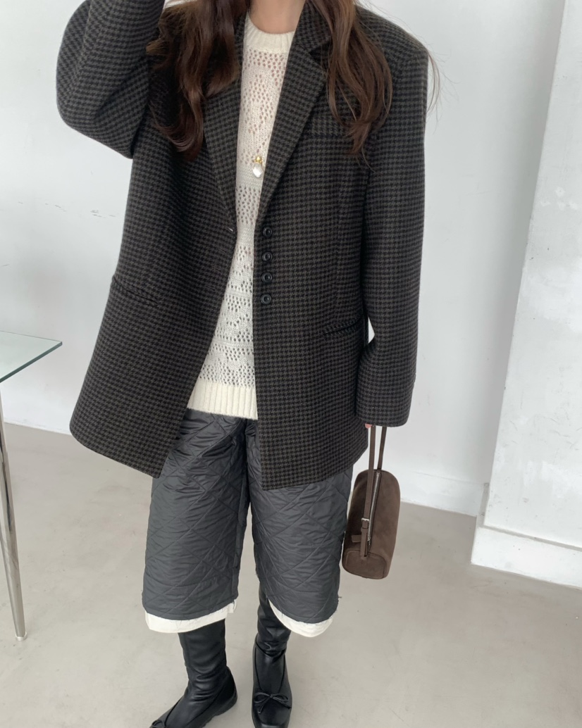 PEBBLE東大門㊣直郵女士新款25秋冬推薦職業時尚夾克羊毛格紋PEBBLE/LAYER夾克