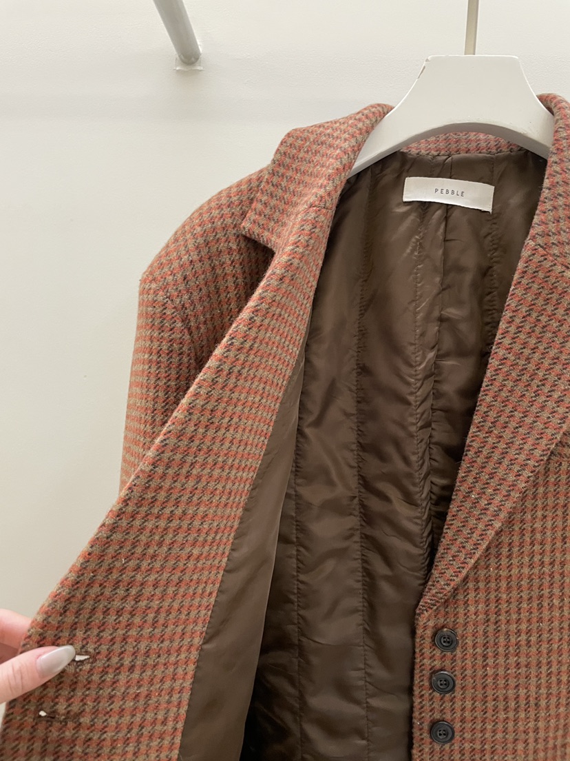 PEBBLE東大門㊣直郵女士新款25秋冬推薦職業時尚夾克羊毛格紋PEBBLE/LAYER夾克