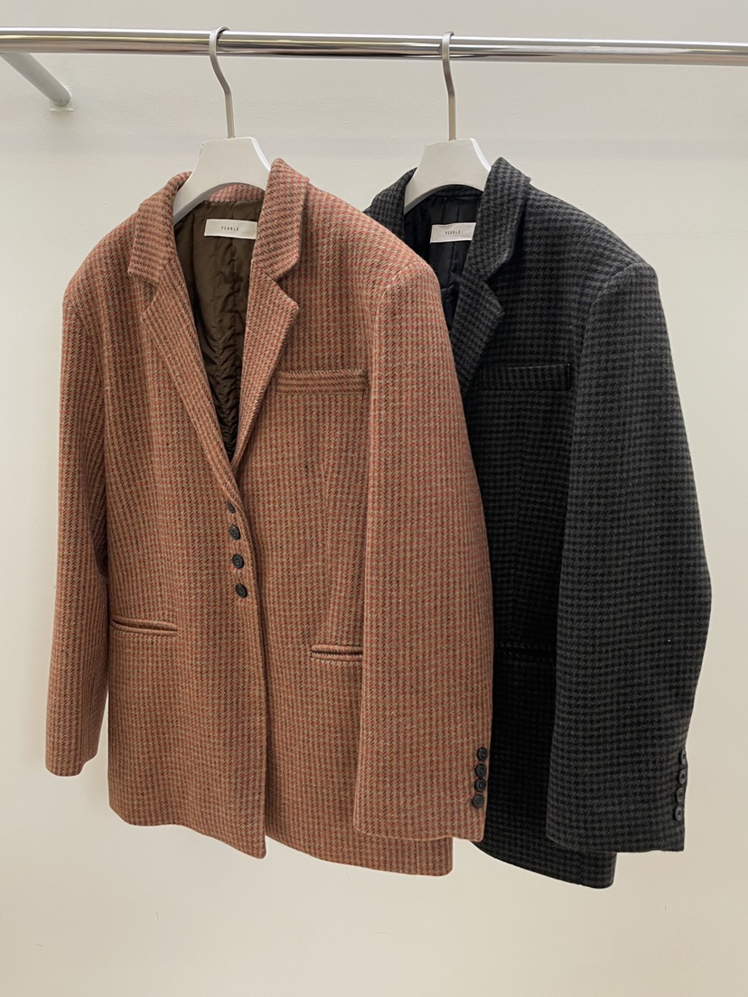 PEBBLE東大門㊣直郵女士新款25秋冬推薦職業時尚夾克羊毛格紋PEBBLE/LAYER夾克