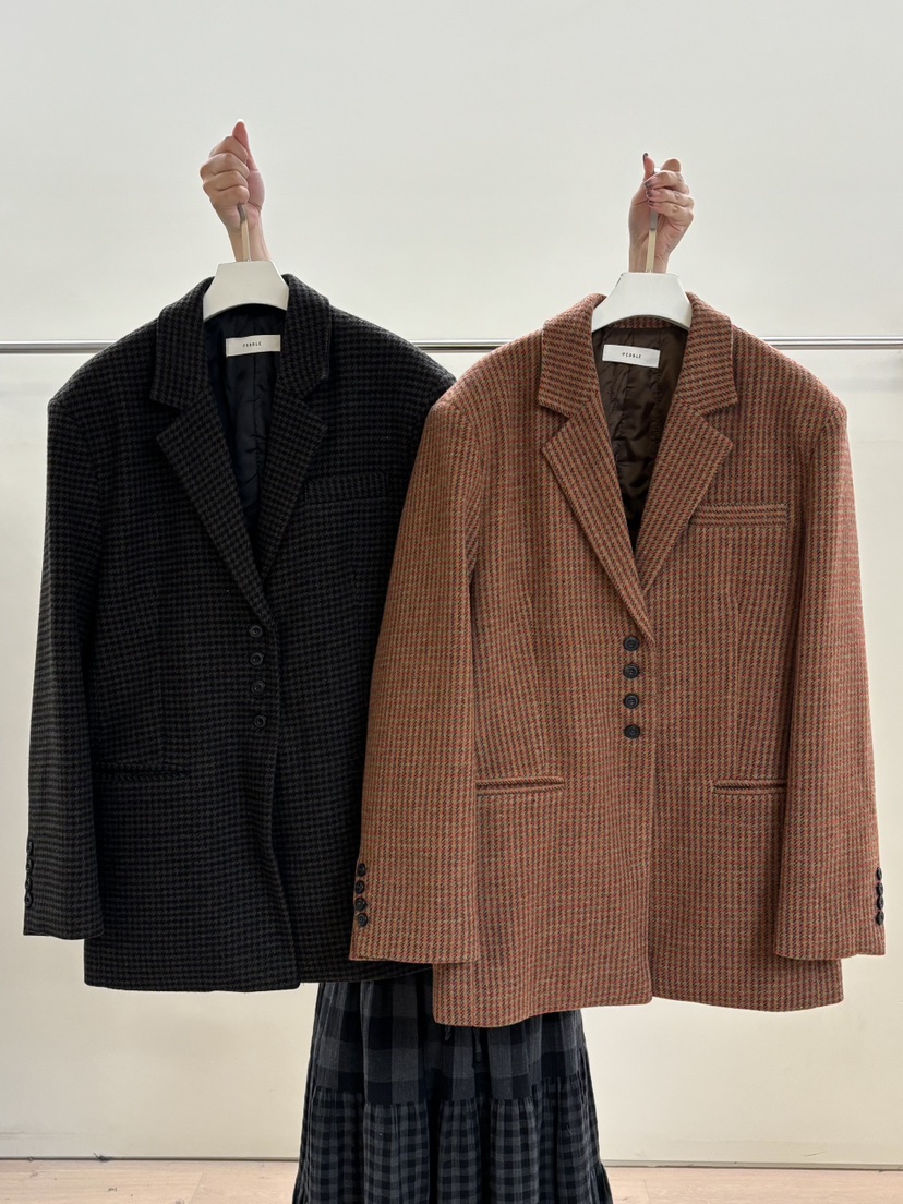 PEBBLE東大門㊣直郵女士新款25秋冬推薦職業時尚夾克羊毛格紋PEBBLE/LAYER夾克