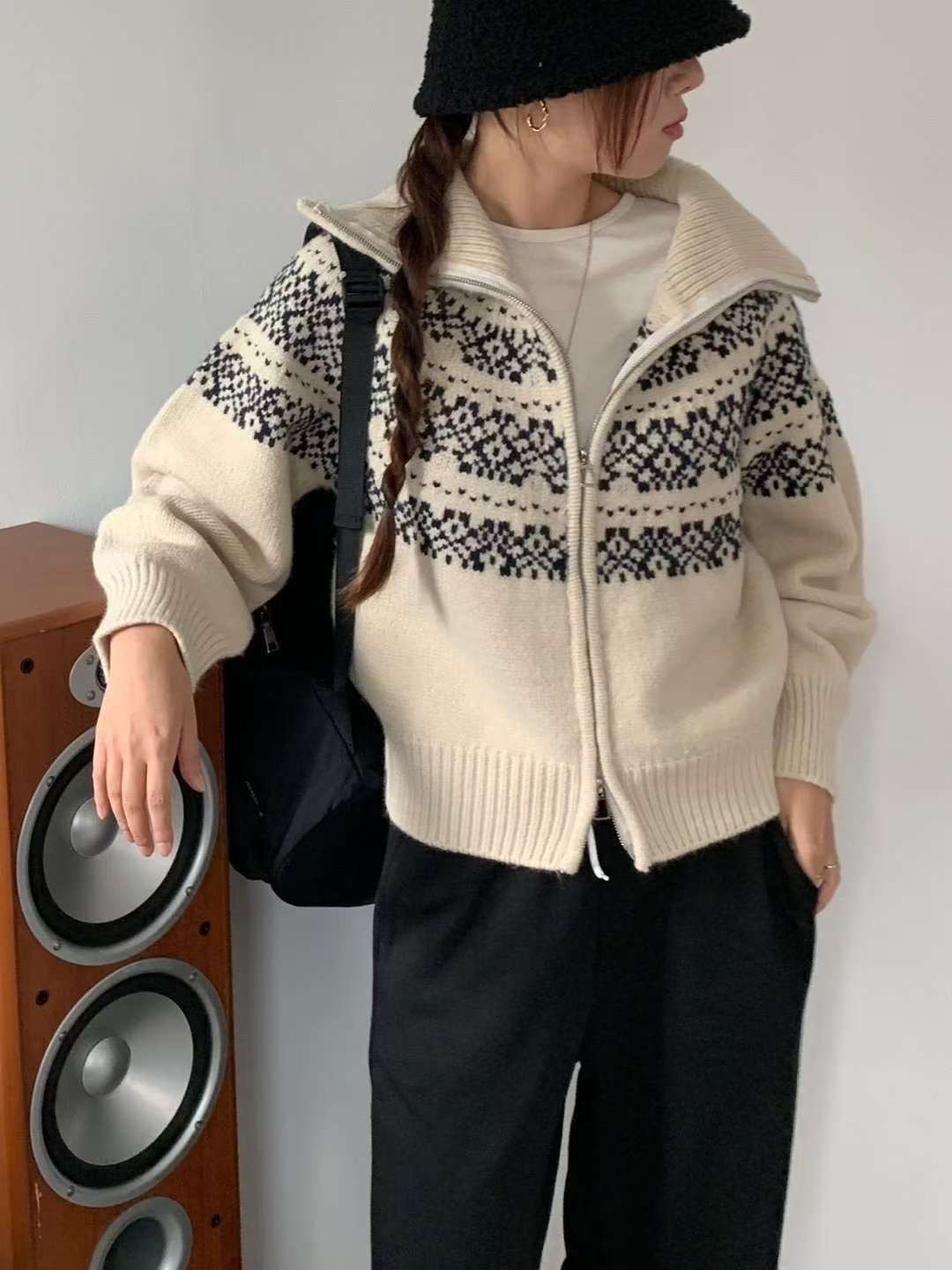 EROOM東大門㊣直郵女裝新品熱賣休閑25秋冬職業真品針織衫拉鏈EROOM針織衫