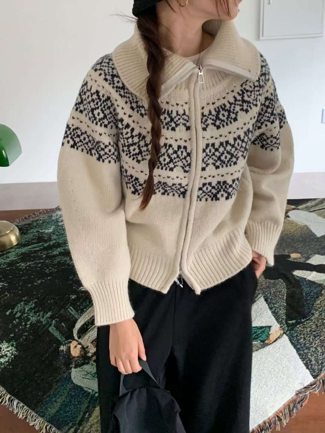 EROOM東大門㊣直郵女裝新品熱賣休閑25秋冬職業真品針織衫拉鏈EROOM針織衫圖色1