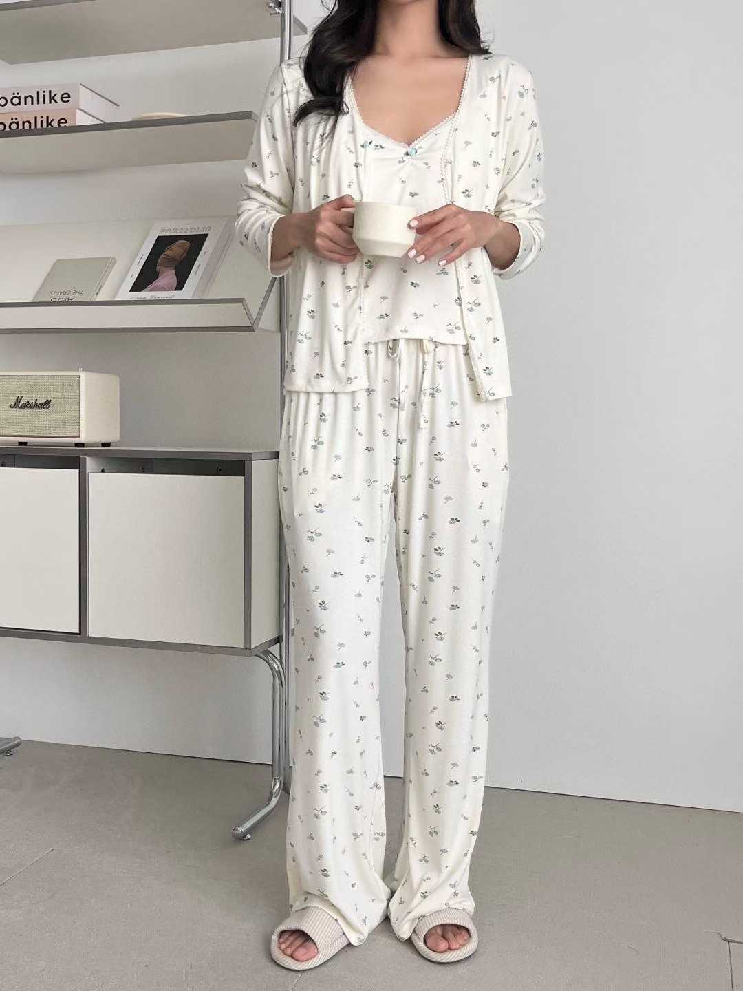 VICTORIA-P韓國代購㊣女裝新款真品推薦25秋冬時尚睡衣三件套VICTORIA睡衣