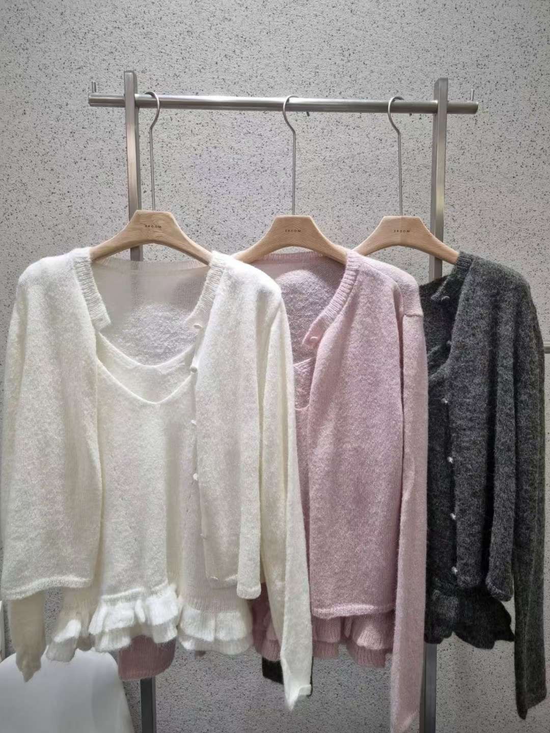 EROOM東大門㊣代購女士新款休閑職業人氣套裝荷葉邊套裝開衫EROOM套裝圖色3左三色