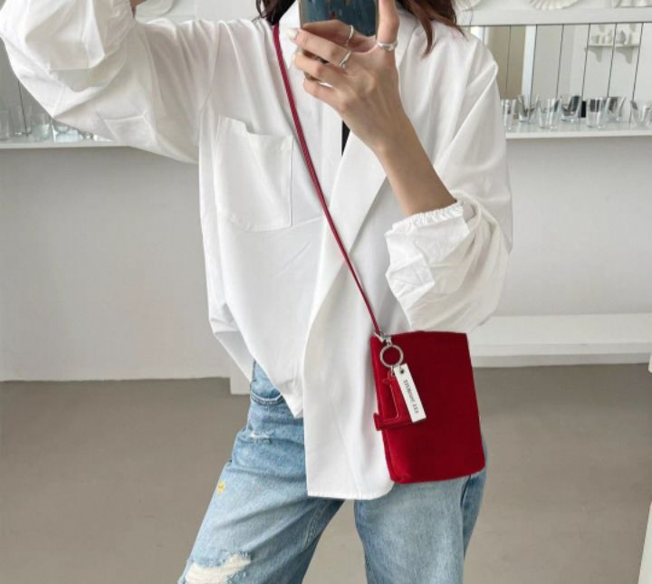 TROUVAILLE韓國直郵㊣女士新品熱賣真品單肩斜跨包絨面革牛皮TROUVAILLE單肩/斜跨包