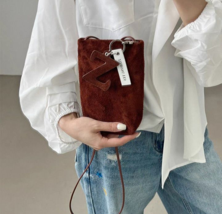 TROUVAILLE韓國直郵㊣女士新品熱賣真品單肩斜跨包絨面革牛皮TROUVAILLE單肩/斜跨包圖色2