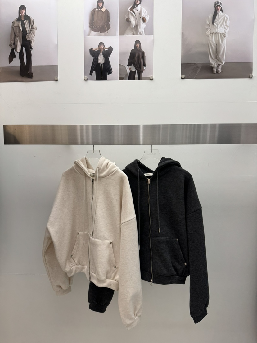 AMOOD東大門㊣直郵女裝新款職業25秋冬真品衛衣雙排扣連帽衫AMOOD衛衣