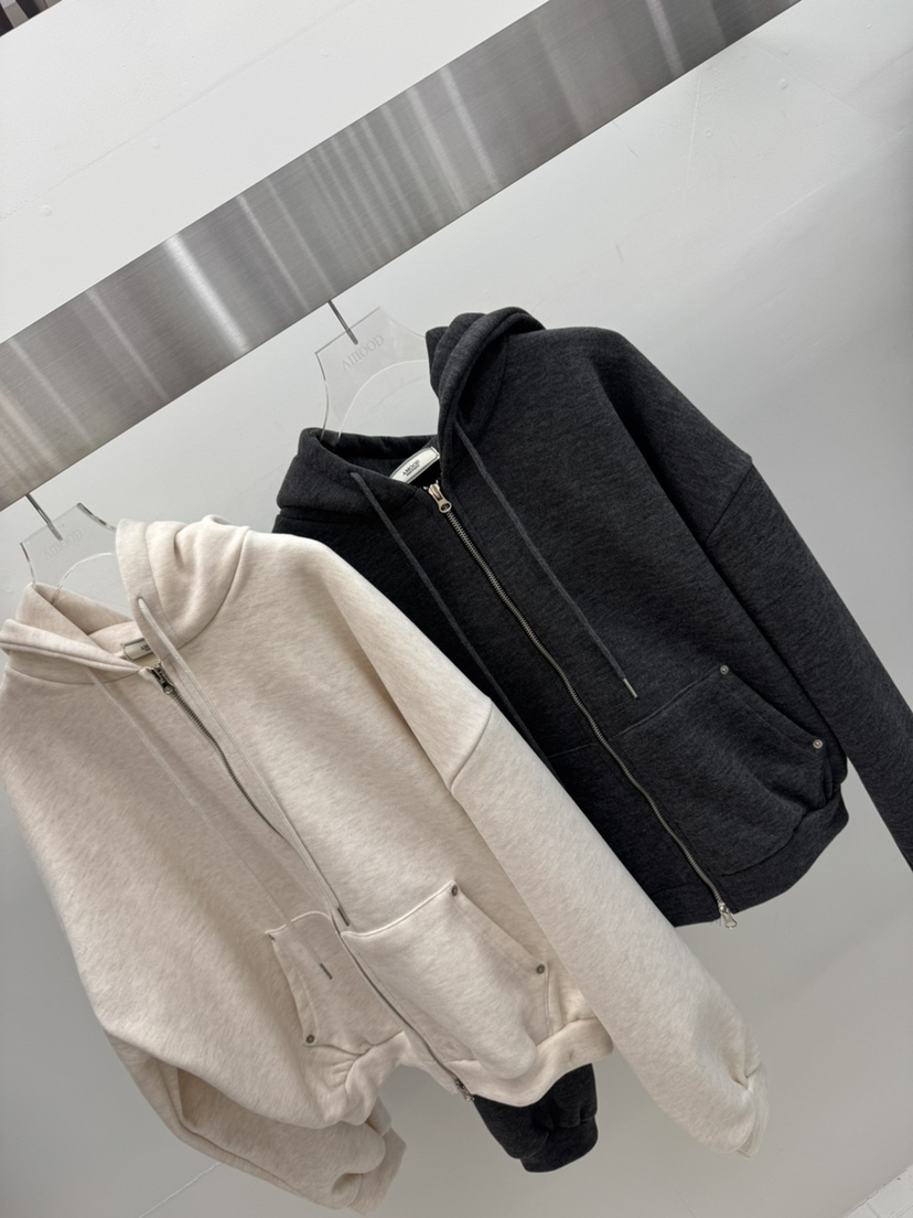 AMOOD東大門㊣直郵女裝新款職業25秋冬真品衛衣雙排扣連帽衫AMOOD衛衣