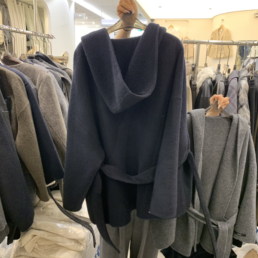 THE SIL東大門㊣代購女士新品人氣25秋冬中長款大衣含腰帶連帽THE SIL/1 2ILLY中長款大衣