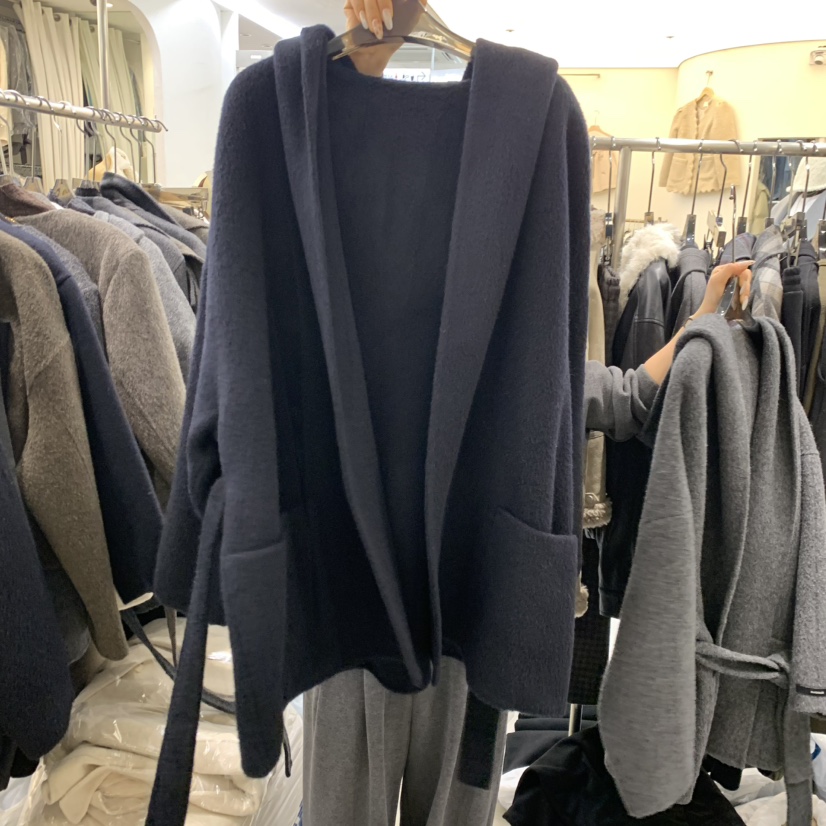 THE SIL東大門㊣代購女士新品人氣25秋冬中長款大衣含腰帶連帽THE SIL/1 2ILLY中長款大衣圖色2