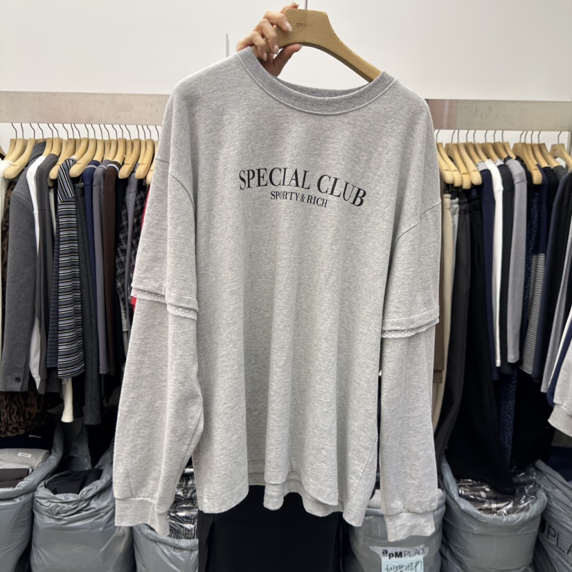 SPECIAL東大門㊣實拍女士新款25秋冬時尚真品推薦衛衣假兩件SPECIAL衛衣圖色1灰色