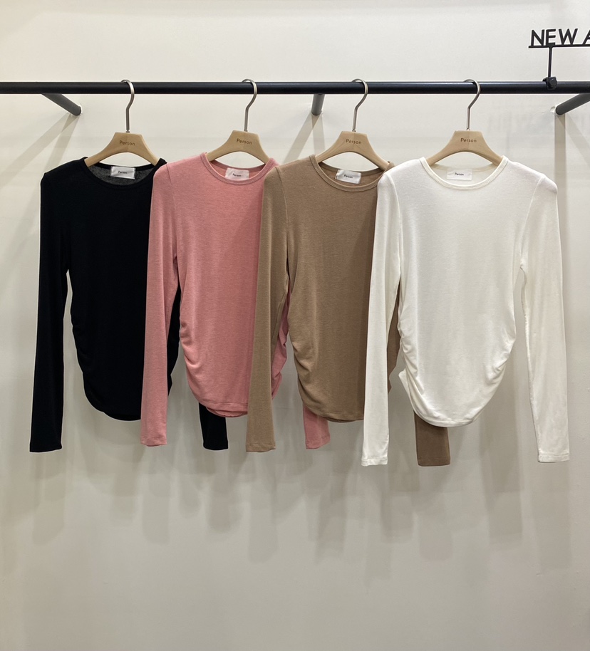 PERSON韓國代購㊣女士新品時尚真品職業熱賣推薦長袖T恤褶皺PERSON長袖T恤