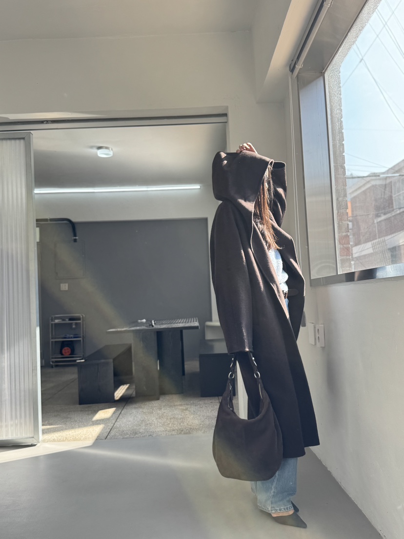 LIMLIMLIM東大門㊣代購女裝新款時尚休閑熱賣中長款大衣連帽LIM LIM LIM中長款大衣