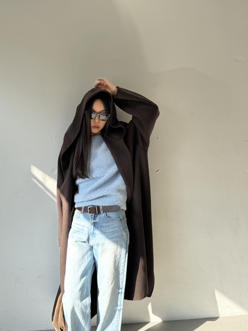 LIMLIMLIM東大門㊣代購女裝新款時尚休閑熱賣中長款大衣連帽LIM LIM LIM中長款大衣